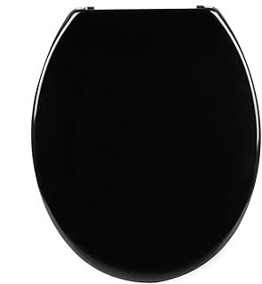 Black Toilet Seat with Soft Close Adjustable Hinge for Bathroom Lid Pans Blind Fix O-Shape