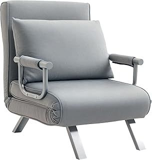HOMCOM Single Chair Bed, Click Clack Convertible Bed Settee, Modern Velvet Feel Fabric Lounge Couch with Cushion for Living Room, Bedroom, Guest Room, Light Grey