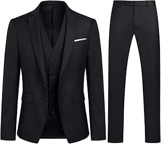 YOUTHUP Mens Slim Fit 3 Piece Suit 2 Button Business Wedding Suits Tuxedo Blazer Waistcoat Trousers