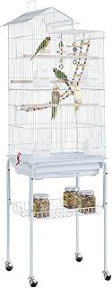 Yaheetech Large Roof Top Budgie Cage Bird Cage with Stand Rolling Metal Parrot Cage for Cockatiels/Parakeets White