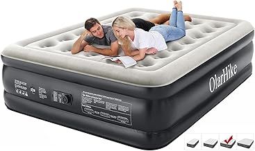 OlarHike Inflatable Mattress, Air Bed with Built-in Electric Pump, King Size Blow Up Self Inflating Guest Airbed with Flocked Surface for Camping or Home Use, 203cm L x 152cm W x 46cm H(Black)