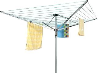 Outdoor Garden 4 Arm 50m Folding Clothes Airer Rotary Washing Line Dryer with Free Ground Spike and Cover, Silver