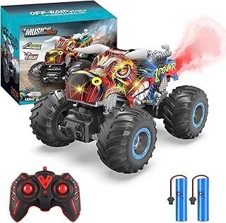 Remote Control Monster Car, 1:16 All Terrain Remote Control Monster Truck, RC Monster Car Toy Truck with Spray Music LED Light, RC Monster Trucks for Boys 8+ age
