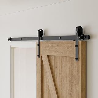8FT/243cm Sliding Barn Wood Door Hardware Closet Track Kit Single Door, Black J Shape Hanger