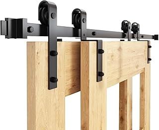 WINSOON 152cm Single Track Barn Door Bypass Track Kit for Double Barn Door,Heavy Duty Sliding Door Kit for 76cm Wide Interior Doors
