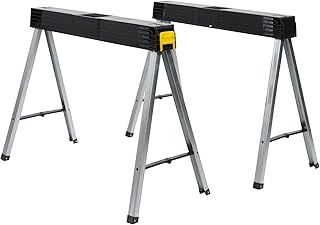 STANLEY Folding Work Bench Saw Horse Twin Pack, Heavy Duty Metal Leg with Side Latch, 1-97-475