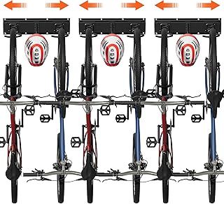 Bike Storage Rack – Wall Mounted Hanger for Garage, Adjustable Vertical Cycling Stand, Holds 6 Bicycles & 6 Helmets, Max Capacity 600lbs, Secure Hooks for Road & Mountain Bikes