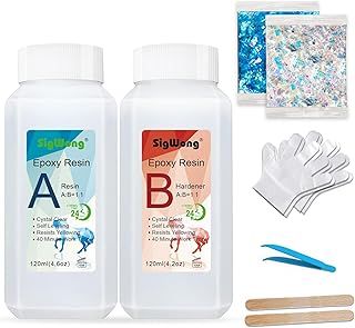 Epoxy Resin Clear Crystal Coating Kit 240ml/8.8oz - 2 Part Casting Resin for Art, Craft, Jewelry Making, River Tables, Bonus gloves, Glitter