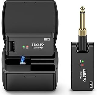 LEKATO Wireless Guitar System with Charging Case Guitar Wireless Transmitter Receiver Set Built-in Battery Cordless Guitar Jack Bass Lead Digital Guitar System for Electric Guitar Bass WS100