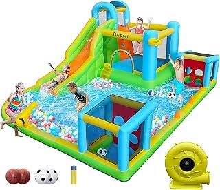 FBSPORT Bouncy Castle Outdoor with Fan 480 x 370 x 210 cm Inflatable Large Bouncy Castles Children XXL Outdoor for Adults with Slide Suitable for Children from 3 to 12