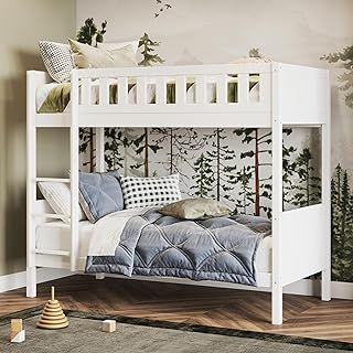 Shorty Bunk Bed, Wooden Bunk Beds for Kids, Heavy Duty and Sturdy, Cosy, Stylish, Space Saving Design (White)