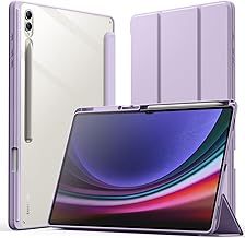 JETech Case for Samsung Galaxy Tab S10 Ultra/Tab S9 Ultra 14.6-Inch with S Pen Holder, Clear Transparent PC Back, Shockproof Tri-Fold Stand Tablet Cover, Auto Wake/Sleep (Light Purple)