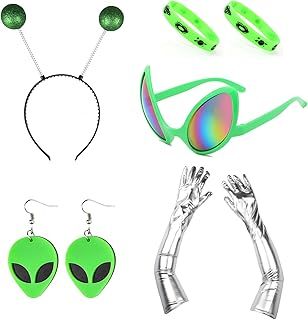 6 Pcs Alien Costume, Alien Headband Alien Sunglasses Alien Wristband Alien Costume Women, Alien Accessories for Women Men Kids Halloween Cosplay Party Favors