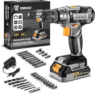 DEKOPRO Grey Cordless Drill Driver Kit 20V Electric Power Drill Set with Battery and Charger