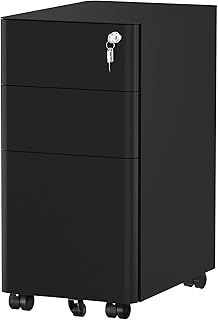 YITAHOME 3-Drawers Filing Cabinet Lockable, Home Office Mobile File Cabinets with Wheel, Under Desk File Office Cabinet for Letter/Legal/A4, Fully Assembled, Black, 30 x 45 x 61cm