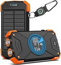 Solar Power Bank Solar Charger 10,000mAh with PD 20W Fast Charging, Qi Wireless Potable Charger for Cell Phones, Battery Pack Power Bank with Dual Flashlight and Compass