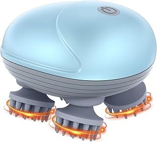 Electric Pet Massager, Handheld Scalp Massager, 96 Silicone Contact, 3 Modes, 4 Kneading Heads, Portable Cordless Cat Massager for Pet Head and Back Massage, Body Relaxation, Blue