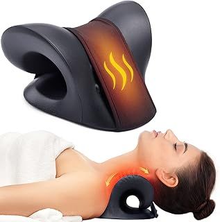 Neck Stretcher for Neck Pain Relief, Heated Neck and Shoulder Relaxer with Heating Pad Cervical Traction Device Pillow, Chiropractic Pillow for TMJ Pain Relief and Cervical Spine Alignment