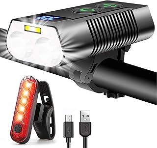REHKITTZ Bike Lights Set 3300 Lumen Super Bright,5000 mAh Super Long Standby Rechargeable Bike Light,Bicycle Lights with Fog Light and Power Display,7 Lighting Modes,Bike Lights Front and Back
