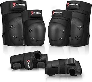 Forzueby Adult/Kids Knee Pads Elbow Pads Wrist Guards 6 in 1 Protective Gear Set for Inline Roller Skating Skateboarding Scooter BMX etc