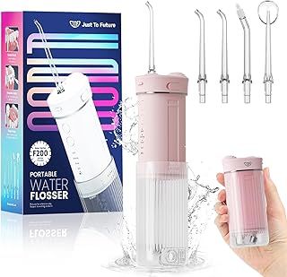 JTF Travel Water Flosser Cordless,Portable Water Dental Flosser with DIY Modes, Water Teeth Cleaner Pick 5 Jet Tips 230ML Telescopic Water Tank Mini Oral Irrigator for Teeth，Gums(Pink)