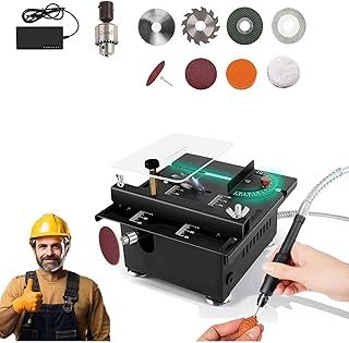 Mini Multifunctional Table Saw, 2025 New Desktop Electric Saw Cutter, Portable Liftable for Wood Cutting, 16MM Adjustable Cutting Depth, 7 Speed Adjustable Power Supply (Cutting and Grinding)