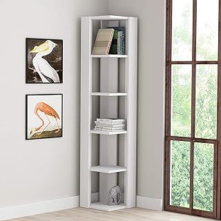 Hocuspicus HOCUS PICUS 5 Tier Corner Bookcase with Many Colour Options - 161x34x34cm - Living Room Furniture - Easy to Assemble - Book Storage - Display Unit (White)