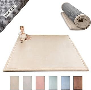Premium Large Coral Velvet Baby Play Mat 200x150x2.5cm, Beige – High-Density Memory Foam Area Rug – Stylish Playmat for Floor with Non-Slip Backing for Crawling, Soft Play & Tummy Time - Easy Care Rug
