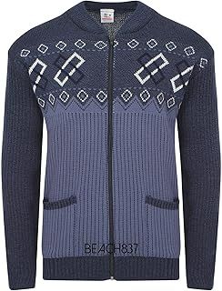 Mens Grandad Knitted Full Zip 2 Pocket Patterned Cardigan Size M L XL XXL