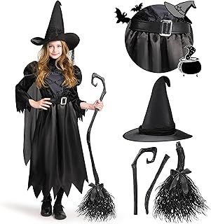 Spooktacular Creations Girl's Black Witch Costume for Halloween Costume Party, Magic Deluxe Fancy Dress Outfit for Kids Role Play Party, Halloween, Carnival