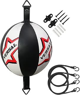 VSL Boxing Double End Ball Leather Speed Ball MMA Dodge Training Punching Speedball Punch Bag with Floor to Ceiling Ropes and Anchors