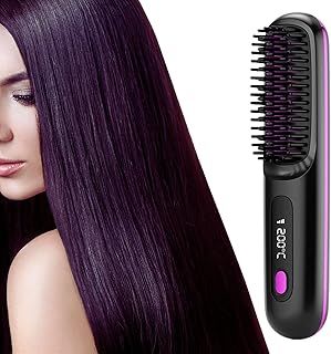 Digilams Cordless Hair Straightener Brush | Heated Brush, Portable Straightener for Women | Mini Travel Hair Straightener, Ionic Hot Comb, USB Rechargeable, 3 Heat Modes (160-200°C) (Black)