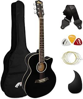 TIGER ACG1-BK34 3/4 Size Acoustic Guitar - Steel String Small body Acoustic Guitar for Ages 9+ with Bag, Strap, Spare Strings and Plectrums - Black - Now with 6 Months Free Lessons Included