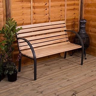 Garden Vida Slatted Garden Bench Wooden Seater Outdoor Furniture Seating Wood Slats Steel Legs Park Patio Seat