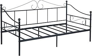 DORAFAIR Metal Day Bed Frame Guest Sofa Bed for Living Room Bed Room, Daybeds with Solid Metal Slat Mattress Platform Base, Black