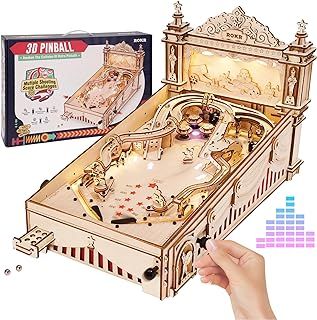 ROKR Pinball Model-3D Wooden Puzzle Model Kits for Adults to Build-DIY Table Game Birthday Gift Idea for Men Women(EG01)