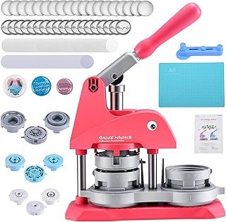 Button Maker Machine Pin Badge Maker Multiple Sizes 25+32+58 mm VIHBRAI DIY Custom Metal Badge Press Kit with 300 Sets Button Making Supplies & Circle Cutter (Rose Powder)