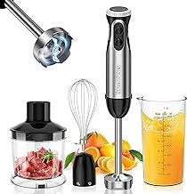 Stainless Steel Hand Blender, 4-in-1 Stick Blender 1000W, 20 Speed Adjustable, with Whisk, 500ml Chopper and 700ml Measuring Cup, Food Processor (HB3203)