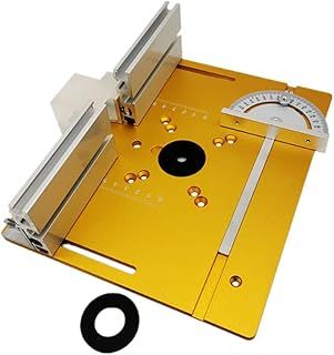 Set of 3 Router Table Insert Plate Aluminum Alloy Wood Milling Flip Board Trimming Machine Engraving Auxiliary Tool with Miter Gauge Table Saw Woodworking Benches, Gold, 3PCS