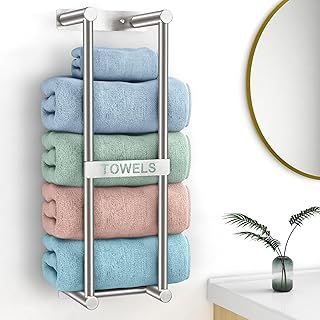 Towel Rack Wall Mounted Bath Towel Holder 76cm Bathroom Towel Holder with Shelf Large Bath Sheets Rolled Towels Storage for Small Bathroom Organizer, 76x32x14cm, Brushed