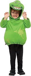 Smiffys Ghostbusters Slimer Costume for Kids, Top and Character Hood in Green, Officially Licensed with Ghostbusters Logos, Perfect for Halloween, Families, and 80s Theme Fancy Dress Parties