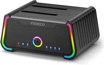FIDECO Hard Drive Docking Station, USB 3.0 Hard Drive Dock for 2.5 inch and 3.5 inch SATA HDD SSD, HDD Docking Station with RGB Lights, Support Offline Clone and UASP