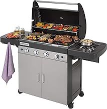Campingaz 4 Series Classic LS Plus Gas BBQ 4 Burner Gas Barbecue Grill 12.8 KW Power Instaclean Easy Cleaning System Cast Iron Grid and Griddle with Side Burner, Black/Grey, 160 x 59.8 x 115.6 cm