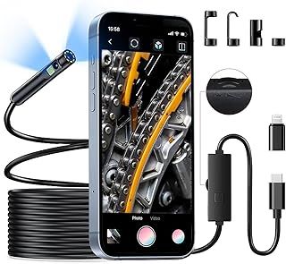 Dual Lens Endoscope Inspection Camera, 1080p HD Endoscope Semi-Rigid Inspection Cameras with 8+1 Adjustable LED Lights, 7.9mm IP67 Waterproof Probe Drain Camera for Android and iOS (16.5 ft / 5 m)