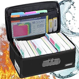 JUNDUN Index Card Box with Lock,Collapsible Fireproof Index Card Holder fits 1200 Pieces 6x4(152 x 101mm) Note,Business,Recipe,or Flash Card Storage Boxes - Black