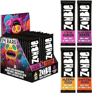 Zombie Fruit Bars, Variety Box (24 Bars, 4 Flavours), 100% Dried Fruit, Healthy Snacks for Adults, Kids, Low Calorie, Gluten Free, Vegan, Halal, Bulk, Real Fruit, No Added Sugar, Natural, Roll Ups