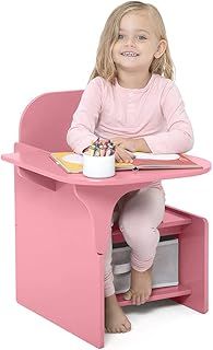 Children's Table & Chair Set, Kids Desk Chair with Storage Bin, Toddler Mysize Chair Desk for Art Craft, Snack Time, Homeschooling, Homework, Activity Table Set for Ages 3+, Playset Furniture (Pink)