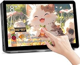 Small Monitor Touch Screen Monitor 8 Inch HD 800x480 HDMI Mini Portable Monitor IPS LCD Display for PC Laptop Ras Pi, Built-in Speakers