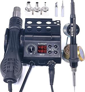 Soldering Iron Station, 2 in 1 Hot Air Gun Rework Station Kit, Soldering Station Kit with 3 Soldering Tips, 3 hot air nozzles, Calibration and Sleep Function