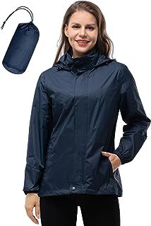 33,000ft Women's Lightweight Rain Jackets Hooded Breathable Packable Running Raincoats Active Trench Windbreaker with Hideaway Hood for Cycling Hiking